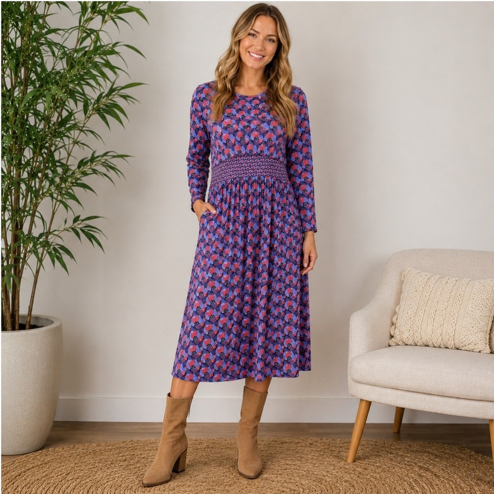 BODEN‎ Thea Long Sleeve Jersey Midi Dress Purple Poppy Size 10P